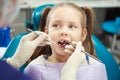Child lies in dentist chair and goes through procedure
