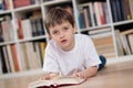 Child lies on his stomach and reading a book Royalty Free Stock Photo