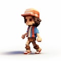 Child-like Innocence: 8-bit Pixel Man Walking In Sneakers And Hat