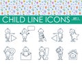 Child line icons. Outline web icon set