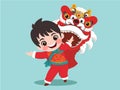 Child in Lion Dance Illustration