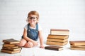 Child little girl with glasses reading a books Royalty Free Stock Photo