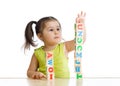 Child little girl playing wooden toys Royalty Free Stock Photo