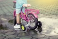Child little girl riding bike in park Royalty Free Stock Photo