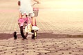 Child little girl riding bike in park Royalty Free Stock Photo