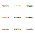 Child locomotive icons set, flat style