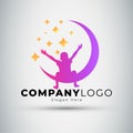 Child logo on the moon reaching the stars Royalty Free Stock Photo