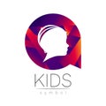 Child logotype in violet circle, vector. Silhouette profile human head. Concept logo for people, children, autism, kids Royalty Free Stock Photo