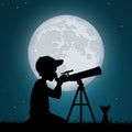 Child look the moon in the telescope Royalty Free Stock Photo