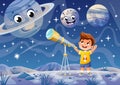 Child look in telescope vector concept Royalty Free Stock Photo
