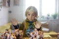 Child, looking at fishes in a fish tank, glass look through fish tank Royalty Free Stock Photo