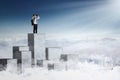 Child looking at sky with binoculars Royalty Free Stock Photo