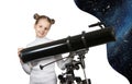 Child Looking Into Telescope Star Gazing Little girl