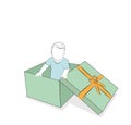 The child looks out of the gift box. surprise. vector illustration.