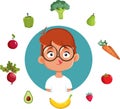 Happy Boy Eating Healthy Concept Vector Cartoon