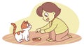 Child Lovingly Feeding a Cat Pet Care Vector, vector design Generative AI Royalty Free Stock Photo