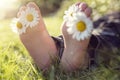 Child lying in meadow relaxing in summer sunshine Royalty Free Stock Photo