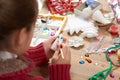 Child make crafts and toys, handmade concept. Artwork workplace with creative accessories.