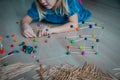 Child making geometric shapes, engineering and STEM Royalty Free Stock Photo