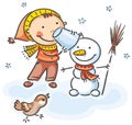 Child making snowman