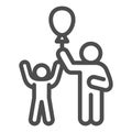 Child and man with balloon line icon, 1st June children protection day concept, son and father sign white background