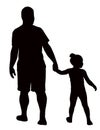 A child and man walking black color silhouette