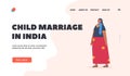 Child Marriage in India Landing Page Template. Indian Positive Teen Girl Female Character Wear Sari Traditional Clothes Royalty Free Stock Photo