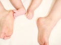 Child and mather at home with their feet showing Royalty Free Stock Photo