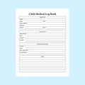 Child medical log book KDP interior. Child vaccination info checker and growth tracker template. KDP interior notebook. Infant