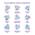 Child mental health concept icons set