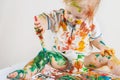 The child messy draws his body. Children's pranks