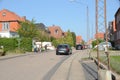 Child-minders on a walk with children in a town