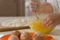 Child mixing ingredients in a mixing bowl
