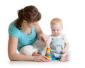 Child and mom play with block toys Royalty Free Stock Photo