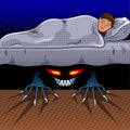 Child with monster under the bed pop art vector