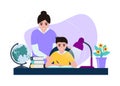 Child with mother doing homework