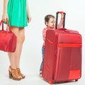 Child with mother ready to travel Royalty Free Stock Photo