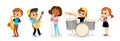Child music band. Children playing music.Cartoon kids playing musical instruments Royalty Free Stock Photo