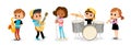 Child music band. Children playing music.Cartoon kids playing musical instruments