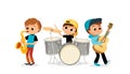 Child music band. Children playing music.Cartoon kids playing musical instruments Royalty Free Stock Photo