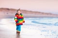 Child on North Sea beach in winter Royalty Free Stock Photo