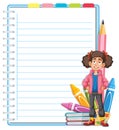 A child with notebook and colorful pencils