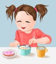 Child and nutrition, cute little girl and meal time, eat , food, food, drink, child, healthy life