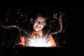 Child opening a magic gift box Royalty Free Stock Photo