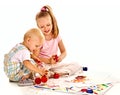 Child painting by finger paint. Royalty Free Stock Photo