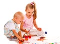 Child painting by finger paint Royalty Free Stock Photo