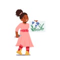 Child Painting Hobby or Education Concept. Black Girl Holding Drawings. Little Kid Character Showing Paintings Royalty Free Stock Photo