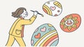 Child painting vibrant Easter eggs, symbolizing festive creativity and spring joy, vector design Generative AI Royalty Free Stock Photo