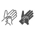 Child palm in adult hand line and solid icon, 1st june Children protection day concept, Parent and kid hands sign on Royalty Free Stock Photo