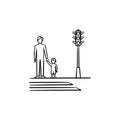 Child and parent crossing a sidewalk sketch icon.